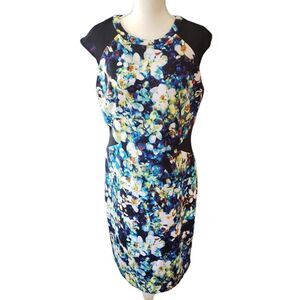 Worthington Abstract Floral Print Mesh Cap Sleeves Sheath Dress Sz 12